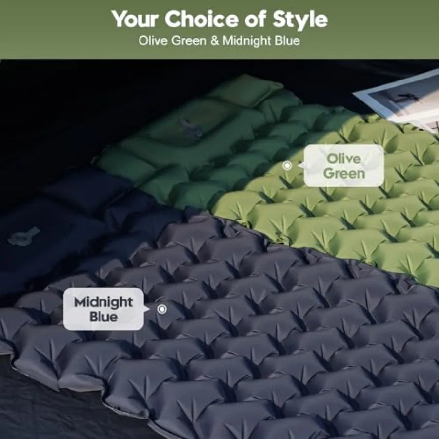 Double Sleeping Pad for Camping 4" Thick Inflatable Camping Mattress 2 Person, Built-in Feet Pump and Pillow, Ultralight Self-I
